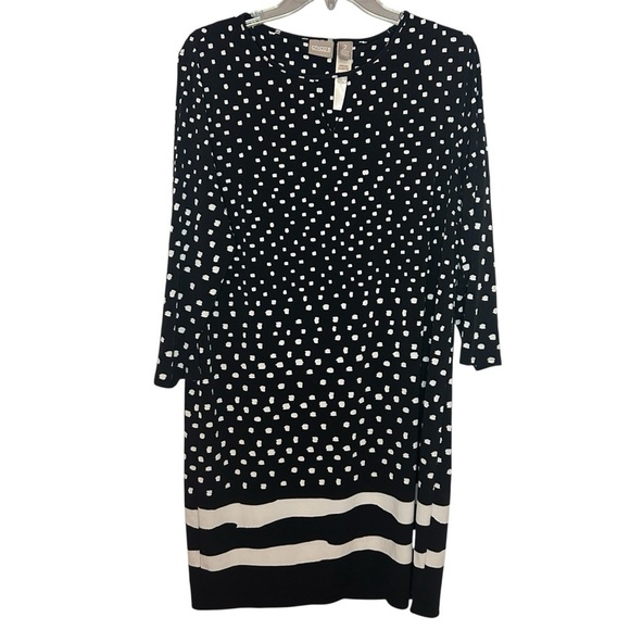 Chico’s Black White Polka Dot Shift Dress Size 2 XL 16 3/4 Sleeve - Picture 10 of 12